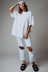 Free People Maggie Mid-Rise Straight Leg Jeans in Optic White | Free People Maggie Mid-Rise Straight Leg Jeans in Optic White | Clad & Cloth |  Bottom | Amazon | Instagram.